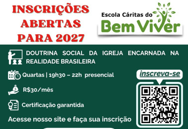 Escola Cáritas do Bem Viver abre inscrições para 2027